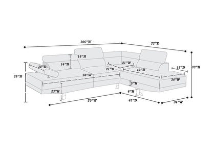 Akira Sectional Sofa Adjustable Headrest - Black