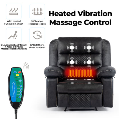 Thorne Leather Massage Recliner - Black