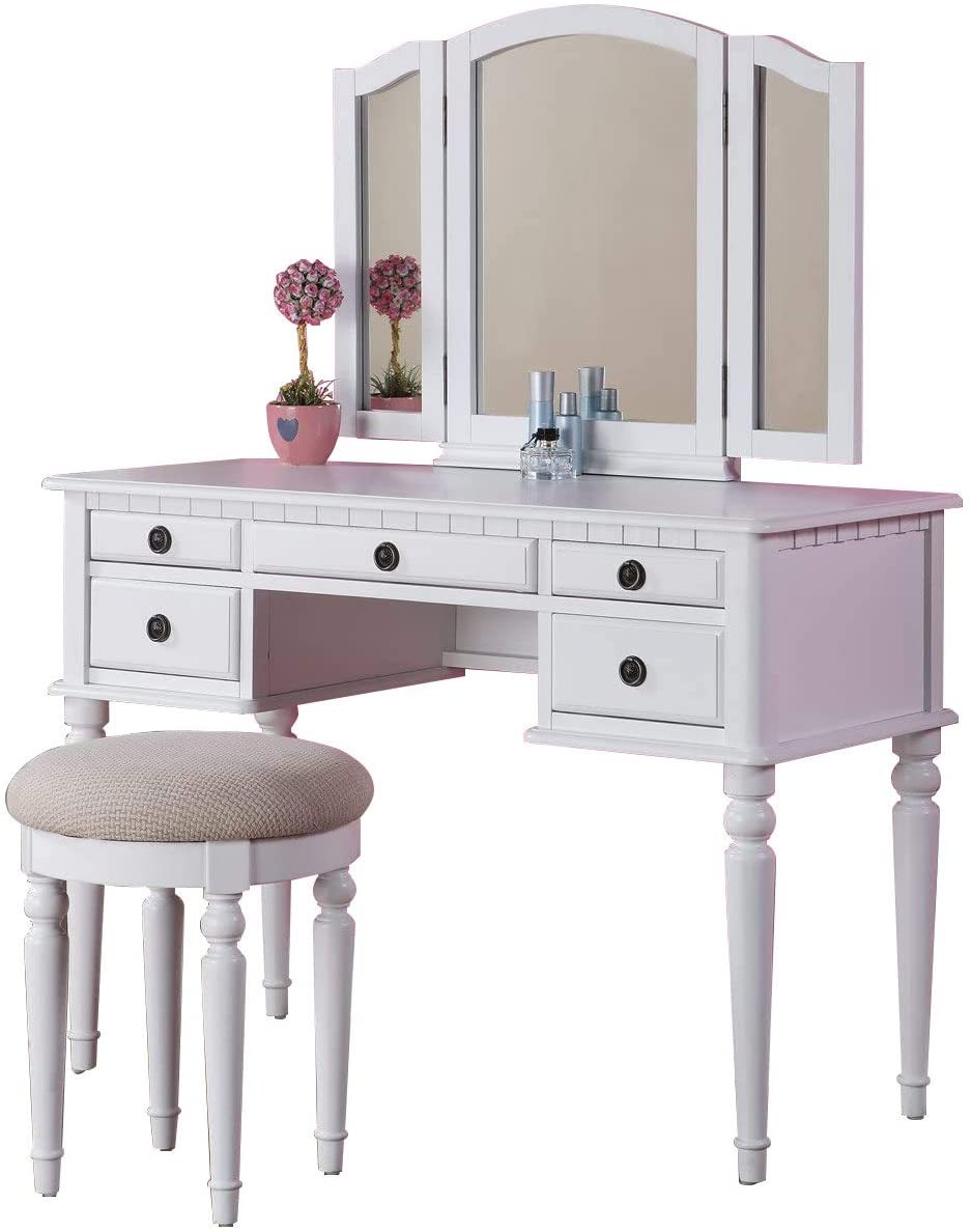 Arias Vanity Set with Foldable Mirror - White