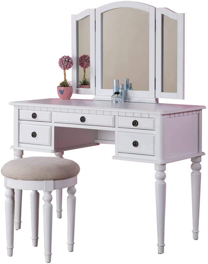 Arias Vanity Set with Foldable Mirror - White