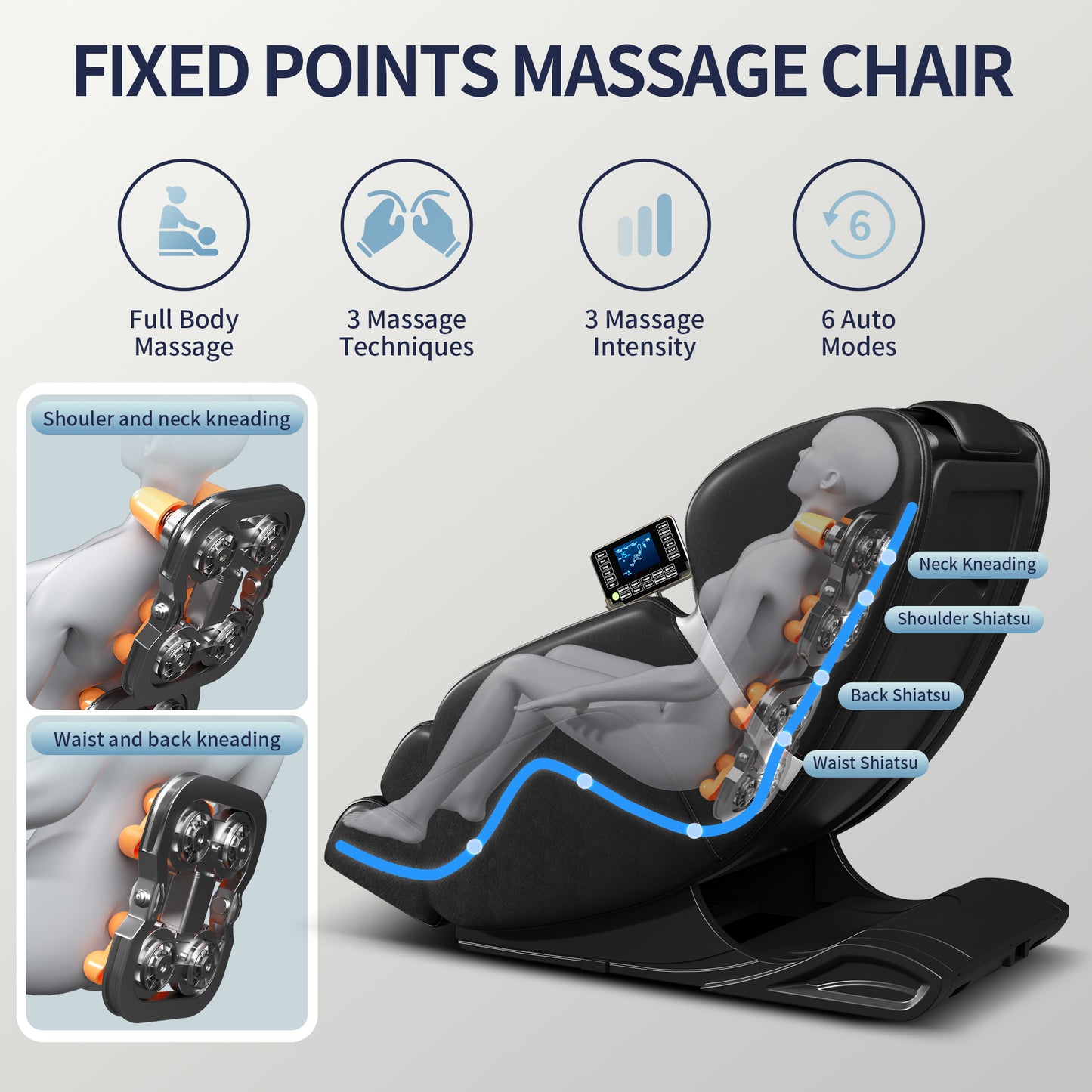 Elysia Zero Gravity Full Body Massage Chair with LCD Touch Screen - Black