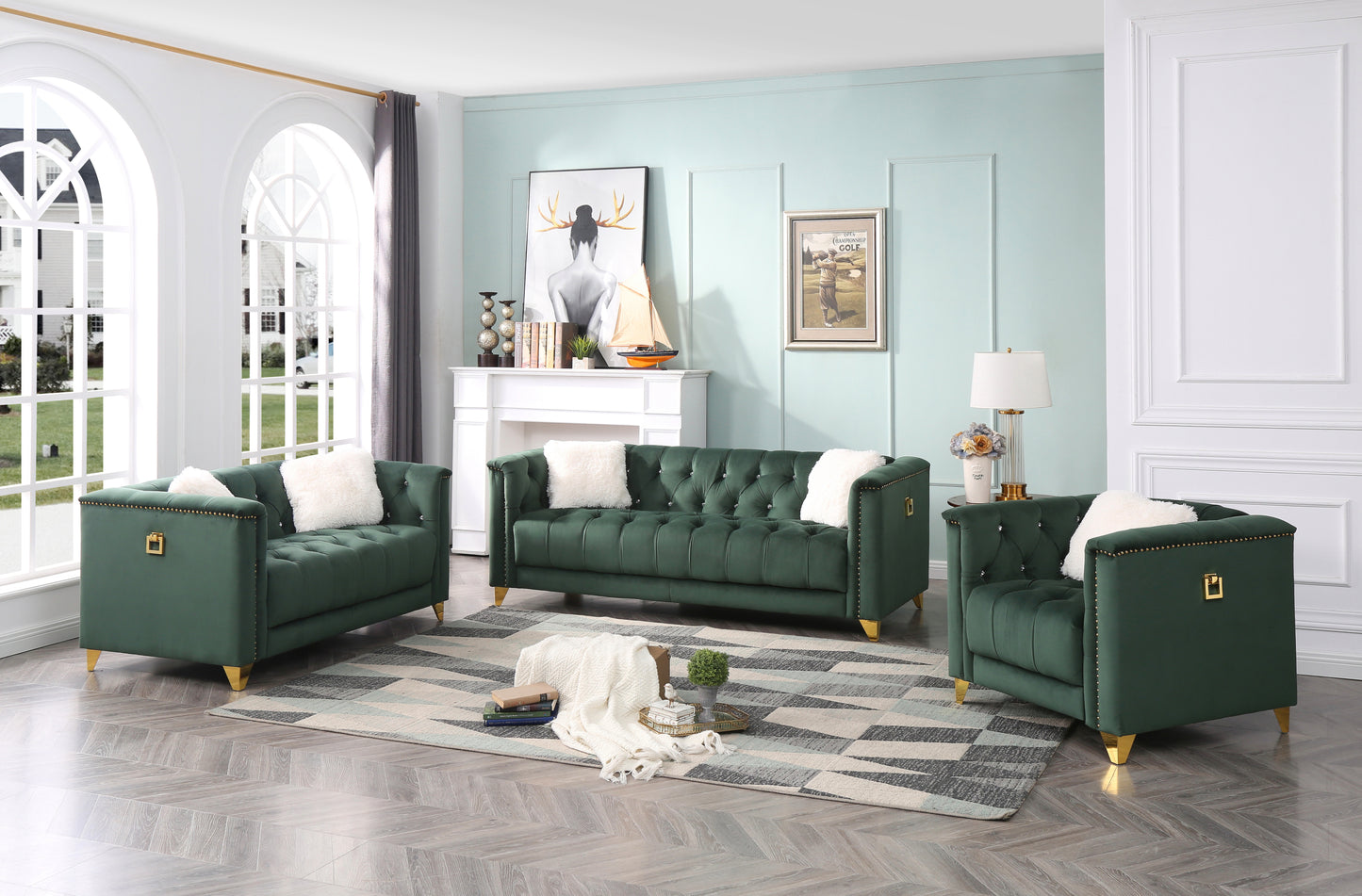 Dana Tufted Upholstery Velvet Loveseat - Green