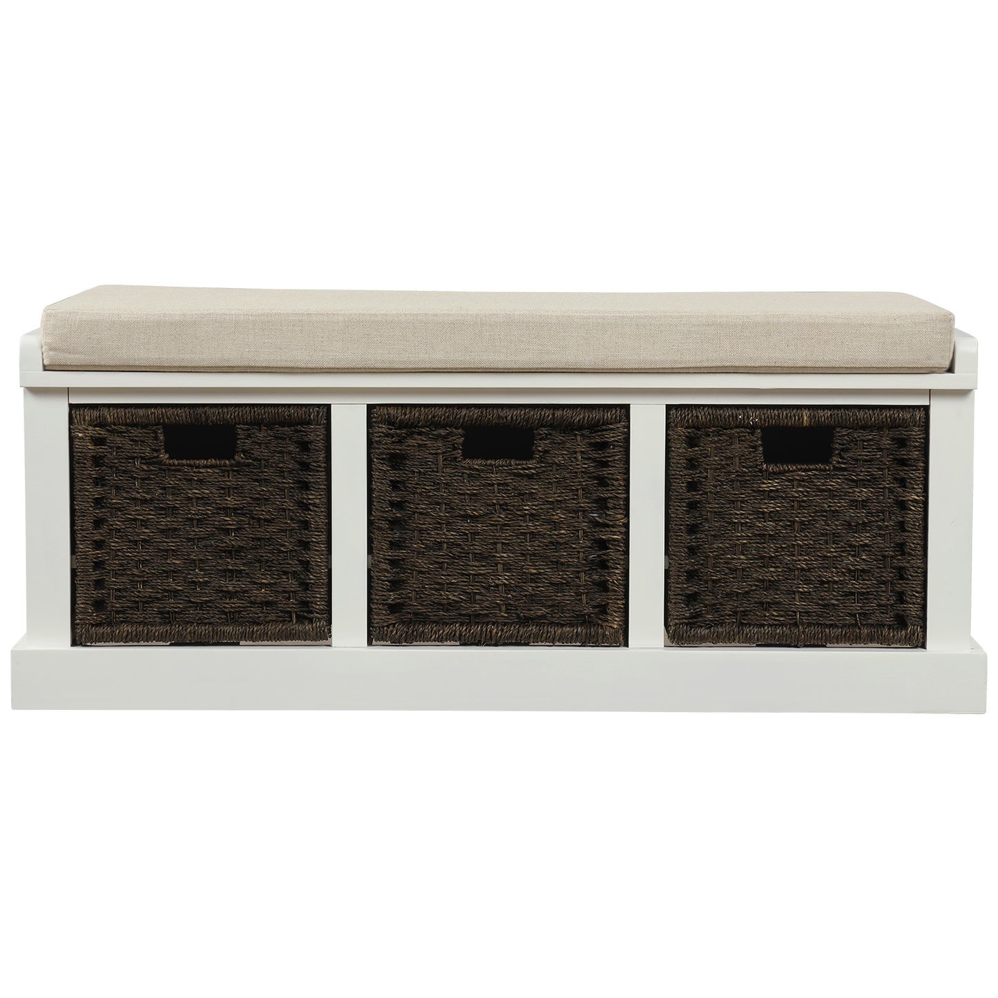 Bella Storage Bench with 3 Removable Classic Rattan Basket - White