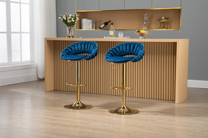 Peony Bar Stools with Back and Footrest  - Navy Blue  Set of 2