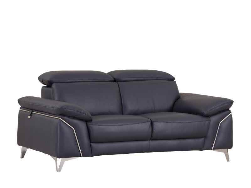 Victor Top Grain Italian Leather Loveseat - Navy