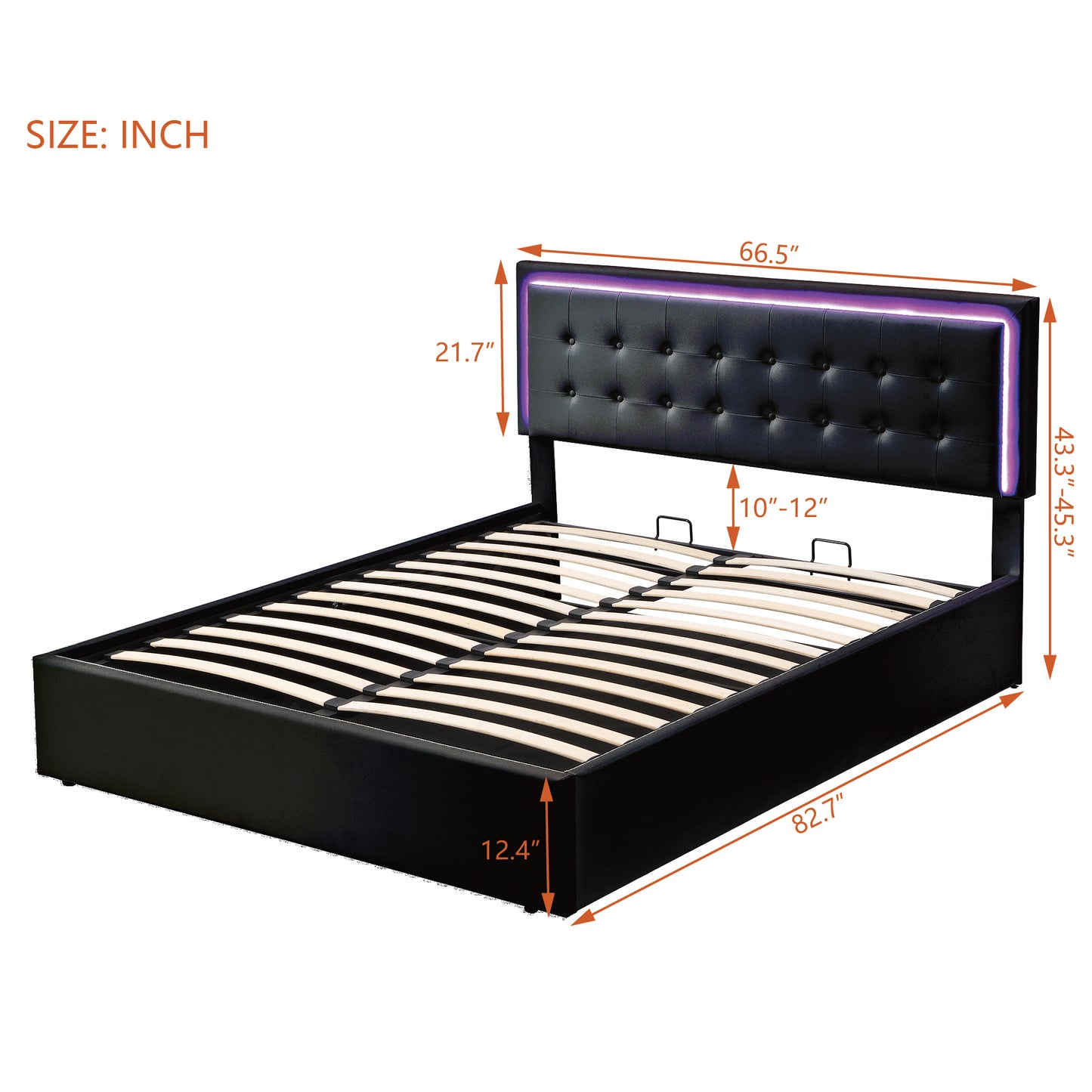 Fenix Queen Size Tufted Platform Bed w Hydraulic Storage -Black