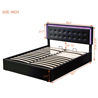 Fenix Queen Size Tufted Platform Bed w Hydraulic Storage -Black