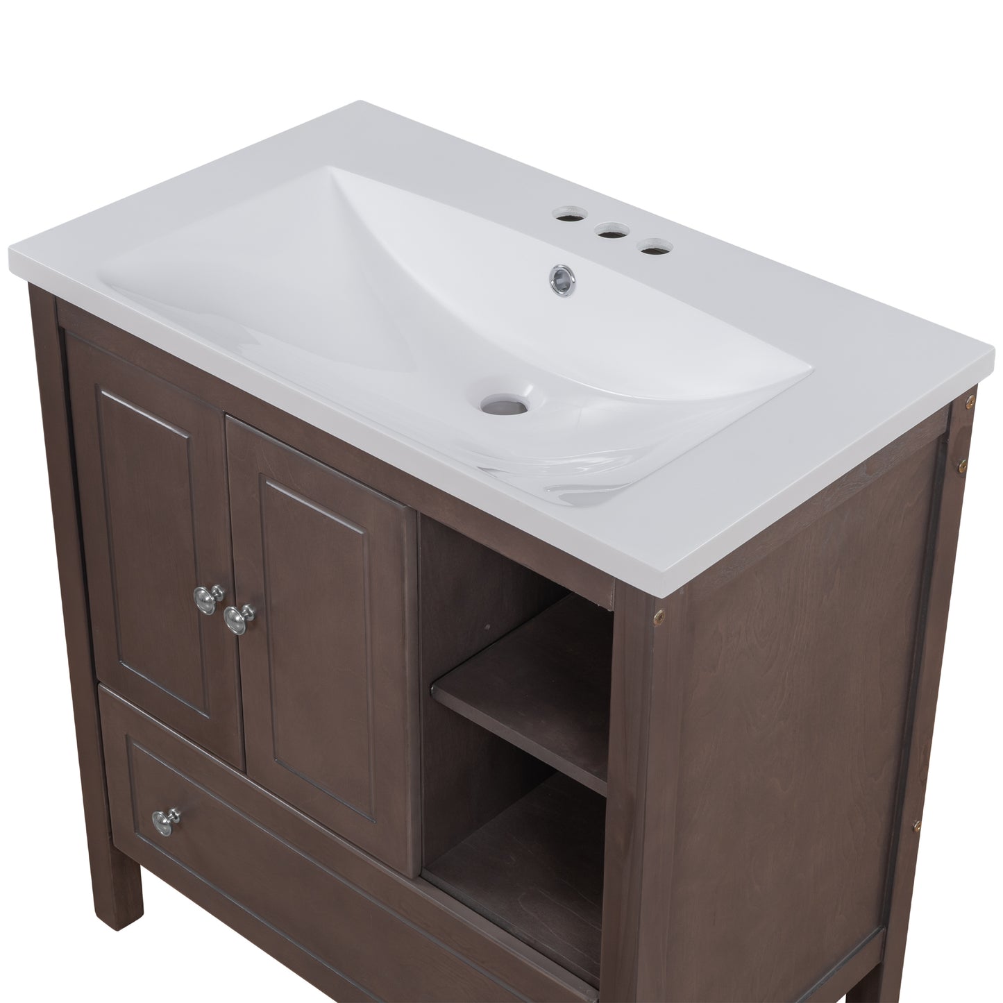 Wooden Bathroom Vanity with Ceramic Sink - Brown