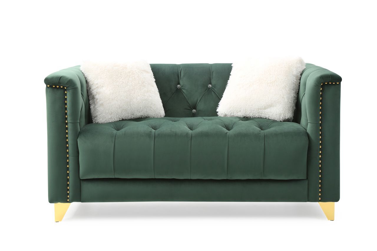 Dana Tufted Upholstery Velvet Loveseat - Green