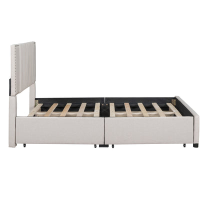 Novy Full Size Platform Bed with Twin XL Size Trundle - Beige