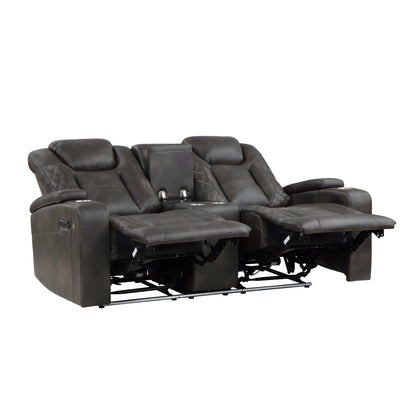 Roxa Dual Reclining Loveseat with  LED Center Console - Brown