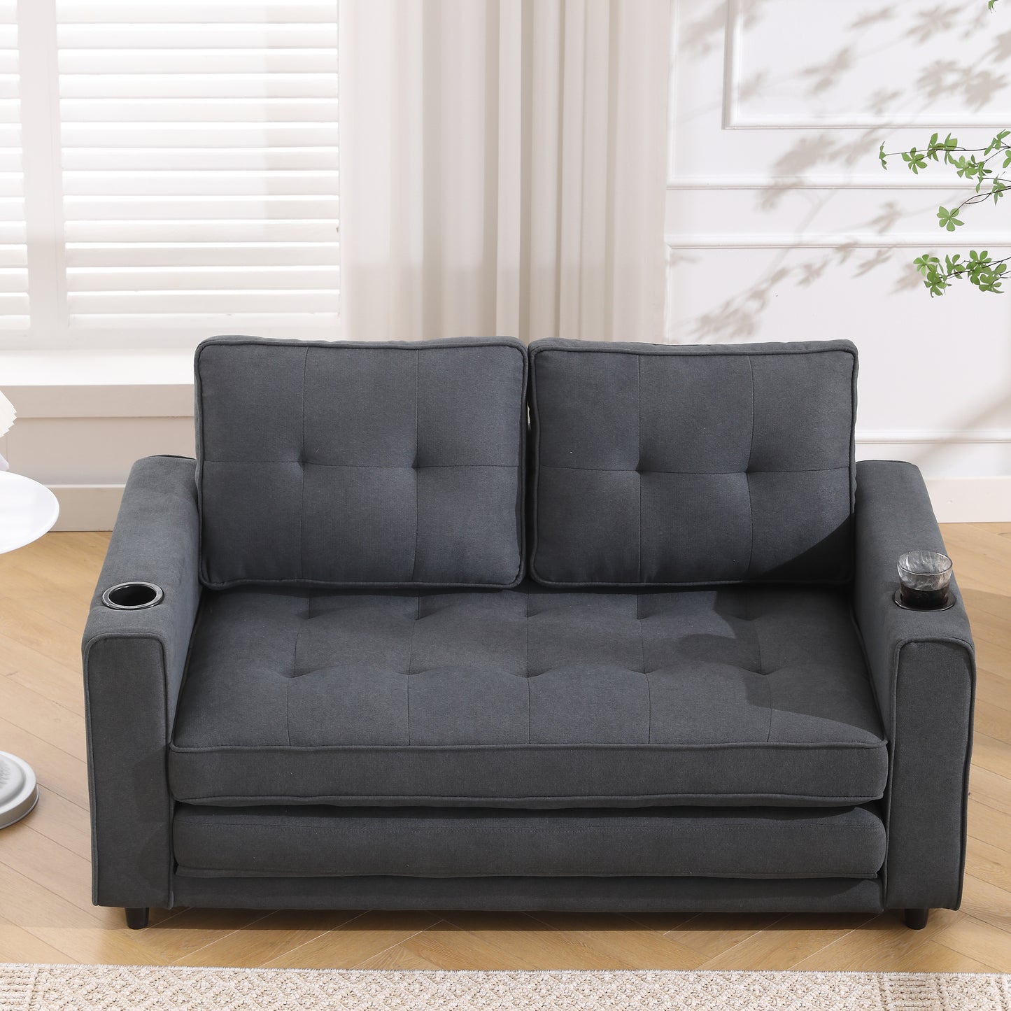 Neo Tufted Loveseat with Pull Out Sleeper - Dark Gray