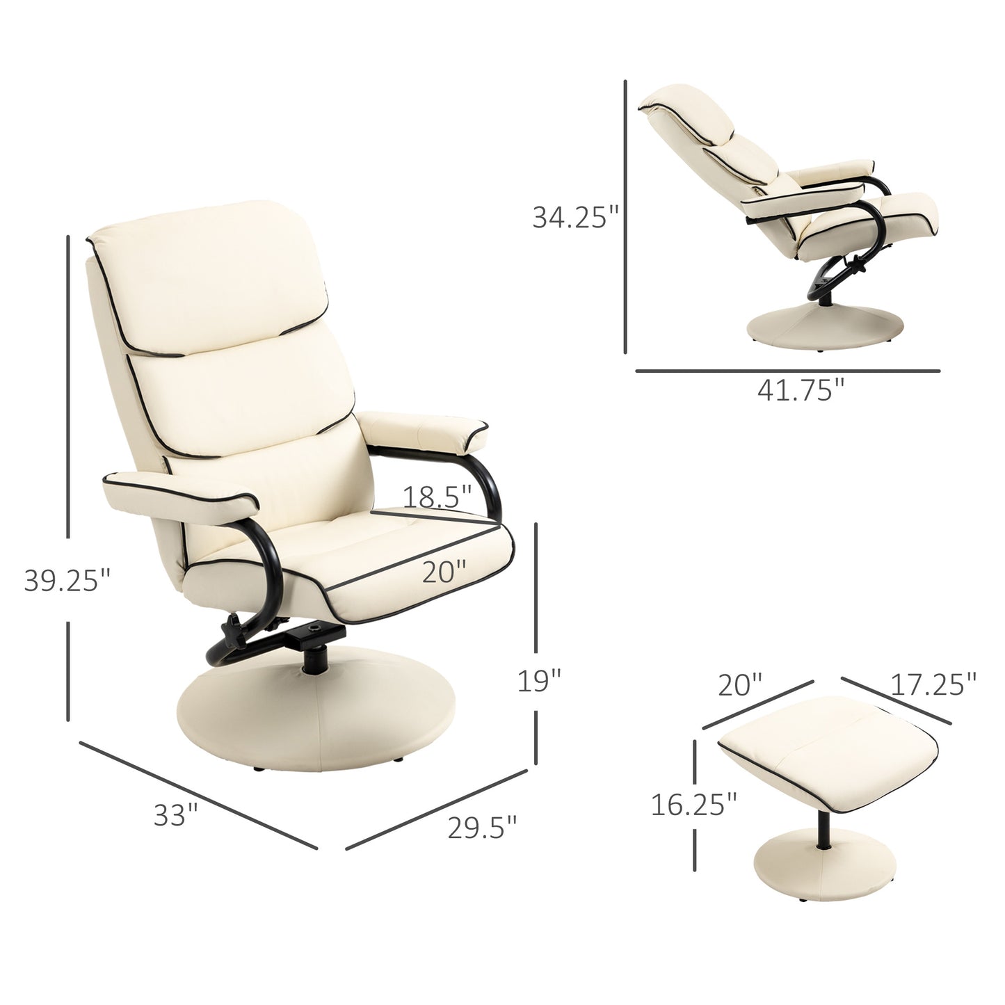 Estrella Recliner Chair with Ottoman - Cream