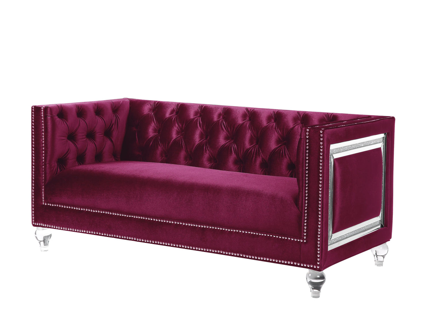 Heibero Velvet Loveseat w/2 Pillows - Burgundy