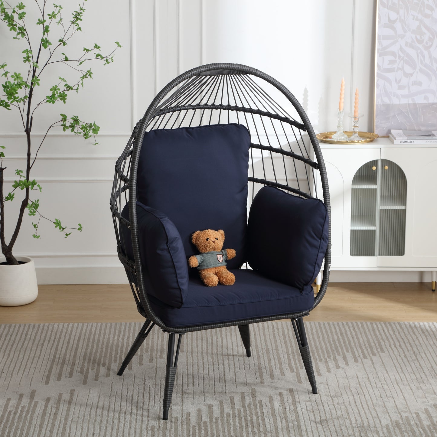 Mora Egg Wicker Outdoor Indoor Basket Chair - Navy