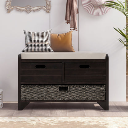 Lucy  Storage Bench with Removable Basket  Removable Cushion - Espresso