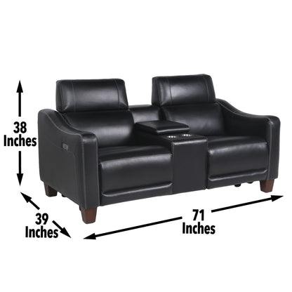 Kara Dual-Power Leather Loveseat - Black