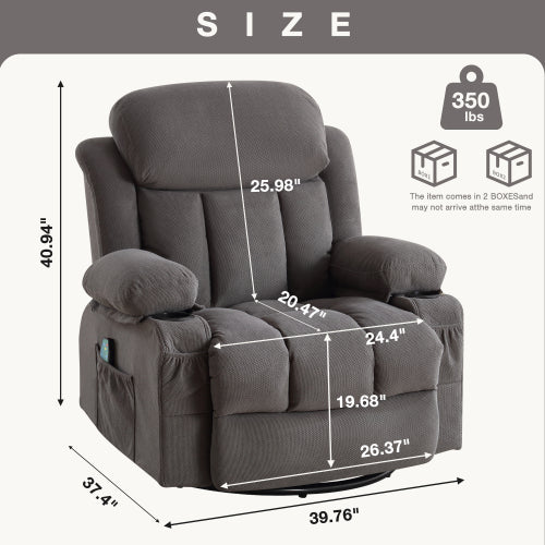 Vanbow Recliner Chair Massage Heating with USB - Gray