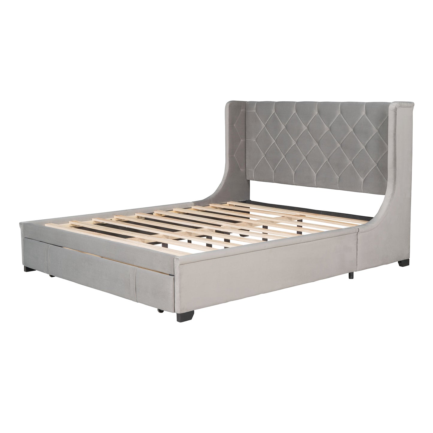 Regal Queen Size Velvet Storage Bed - Gray