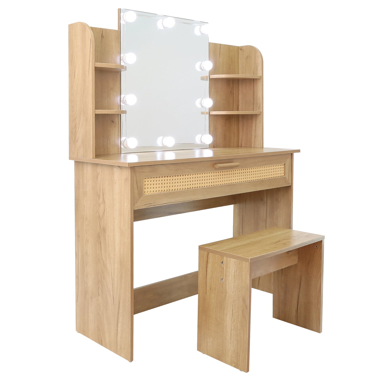 Brooks Vanity Desk Set With LED Lighting Mirror - Natural