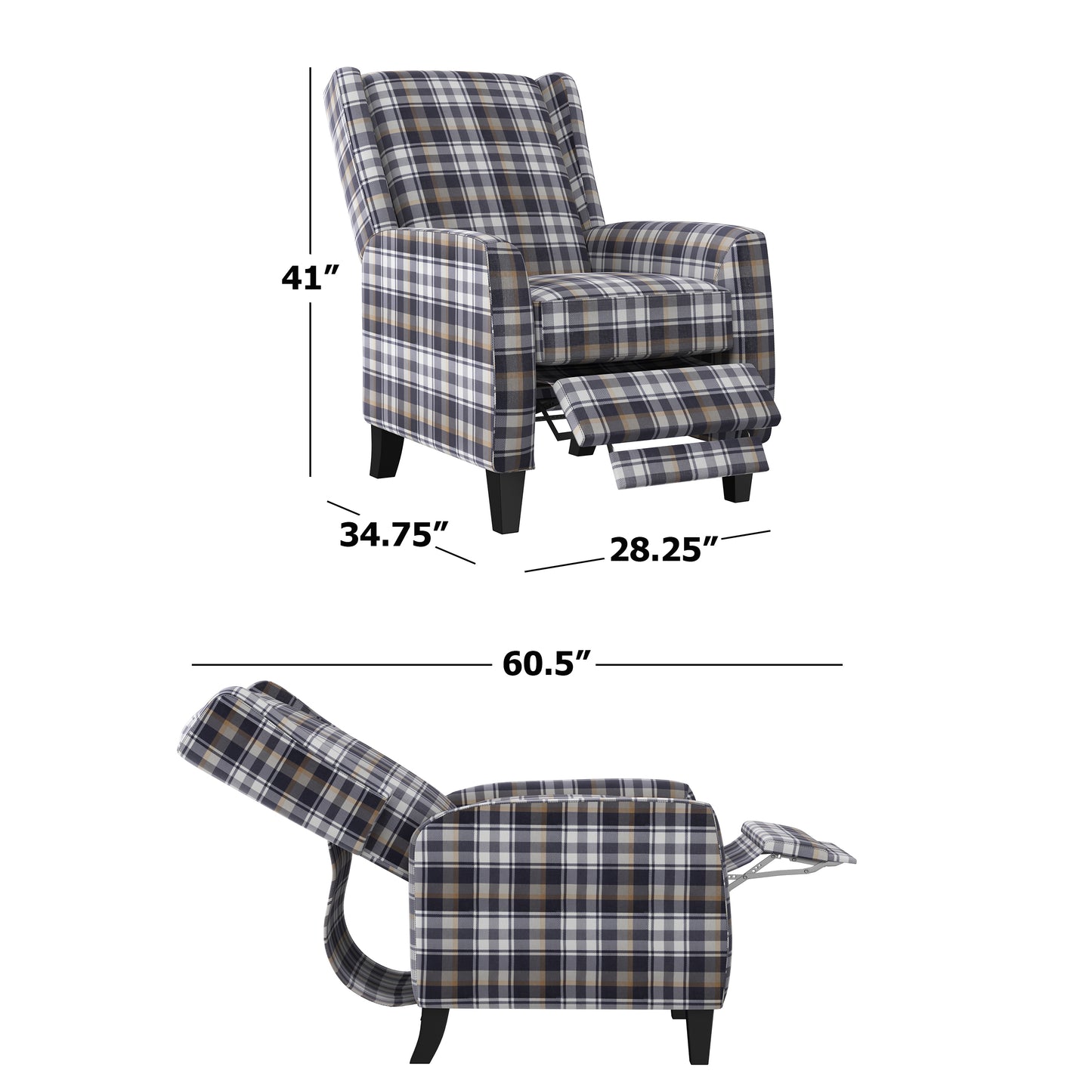 The Savannah Recliner Chair - Gray Plaid