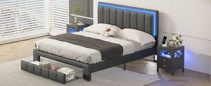 Nex Queen Size Platform Bed w Motion Activated Night Lights - Black