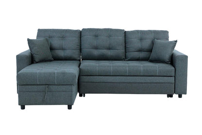 Amir Convertible Sectional Pull Out Bed Sofa Chaise Reversible Storage Chaise - Blue Grey