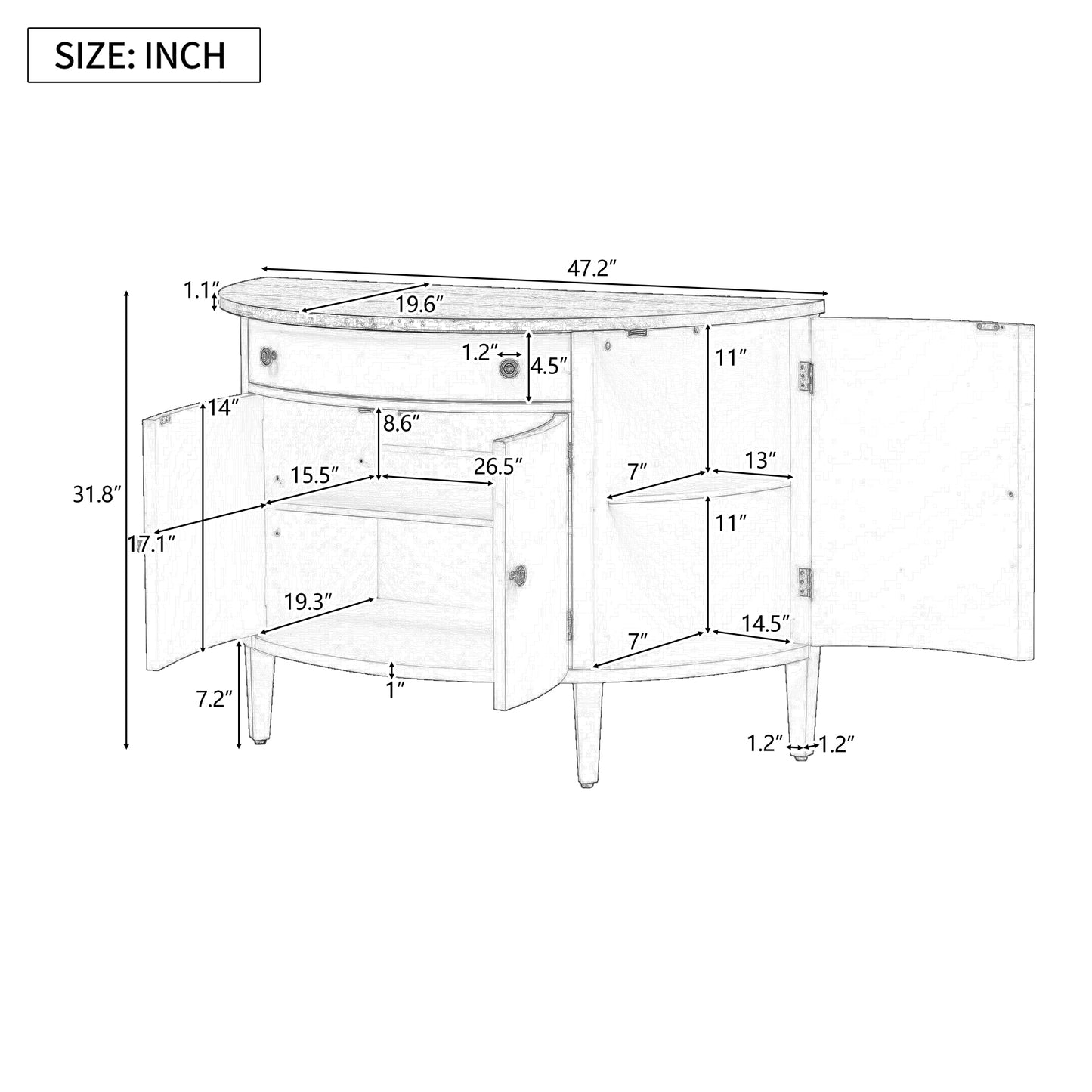 Hobs Curved Design Storage Cabinet - Navy Blue