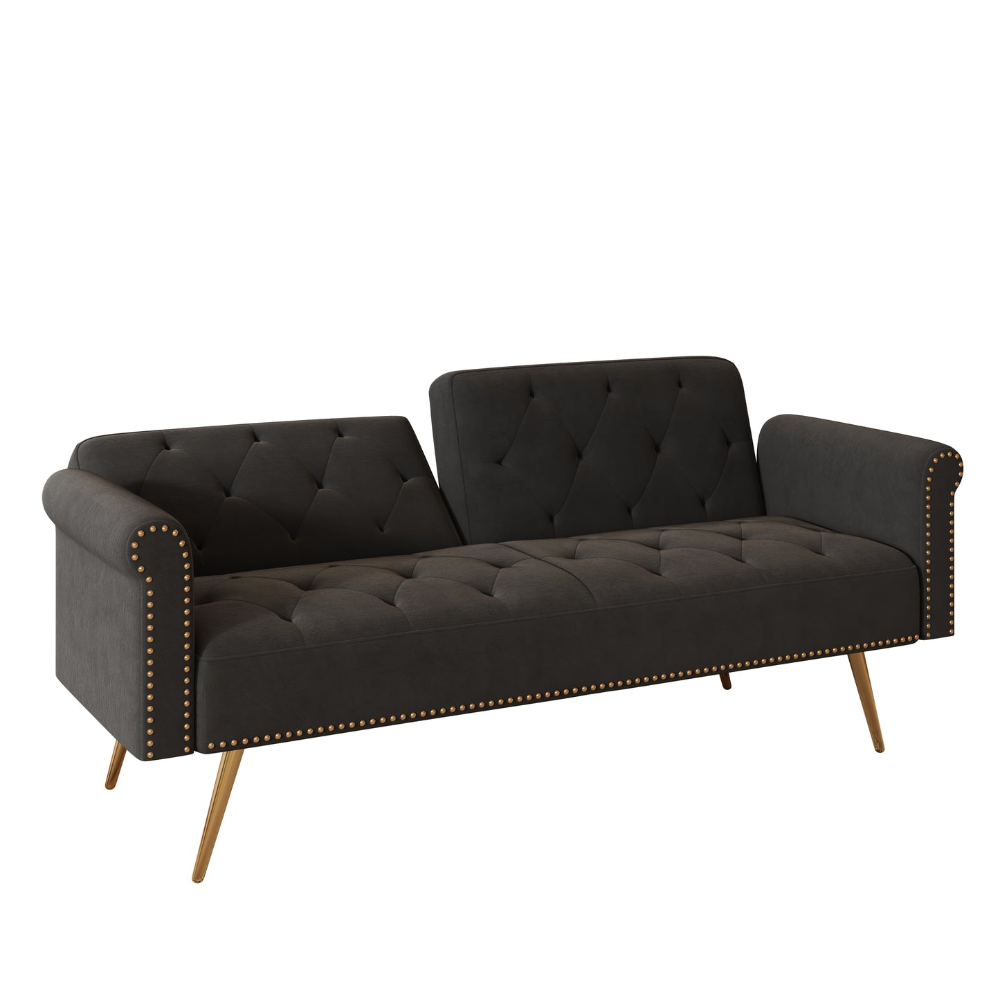 Uma Convertible Velvet Sofa Bed - Black