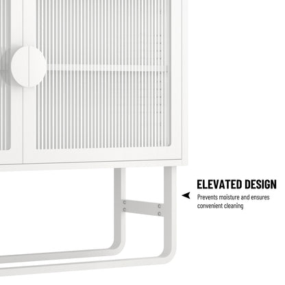 Tempered Glass Cabinet Credenza - White