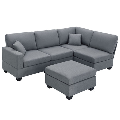 Aria 5-Seat Modular Sectional Set with Convertible Ottoman - Dark Gray