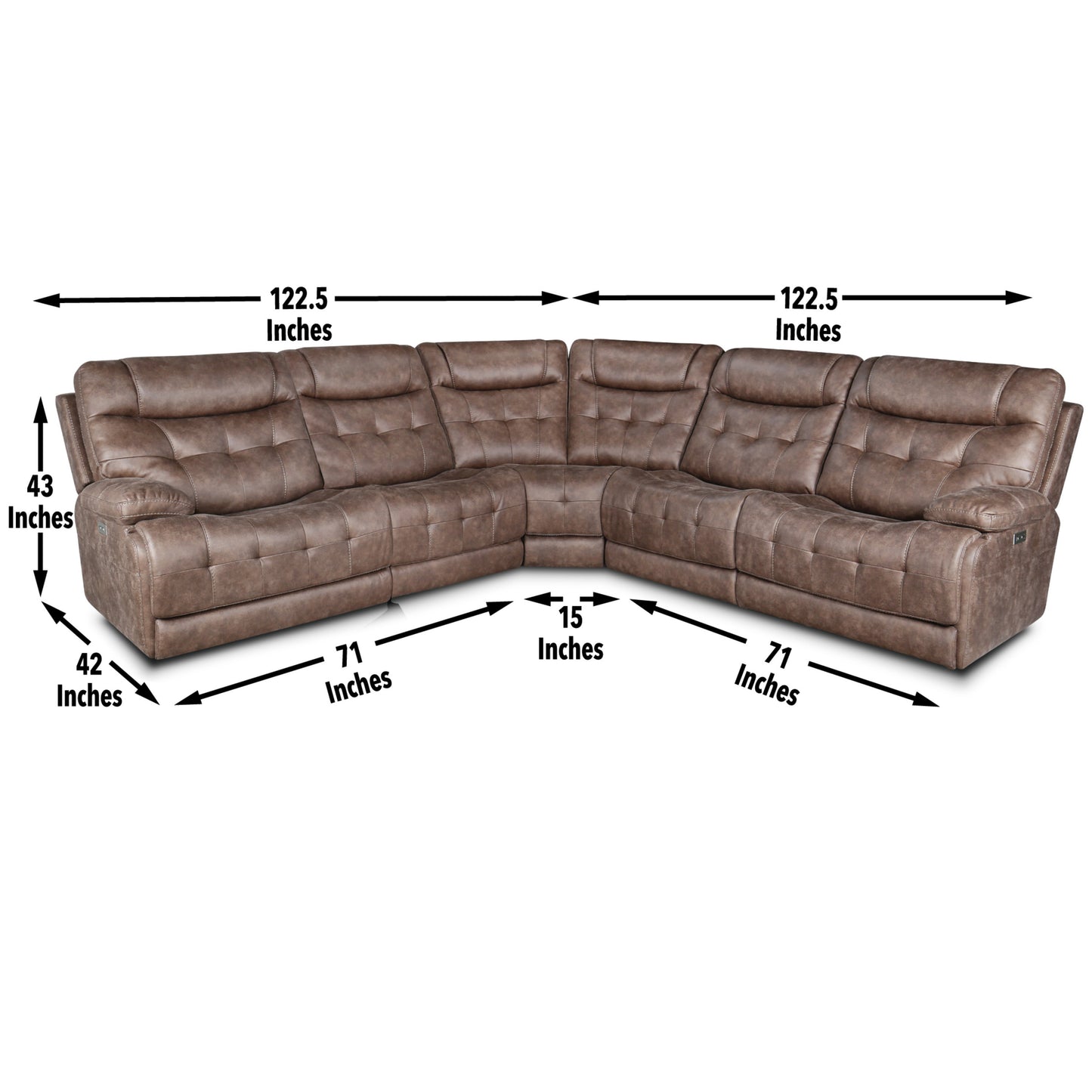 Jerome 5-Piece Modular Power Reclining Sofa Sectional - Brown