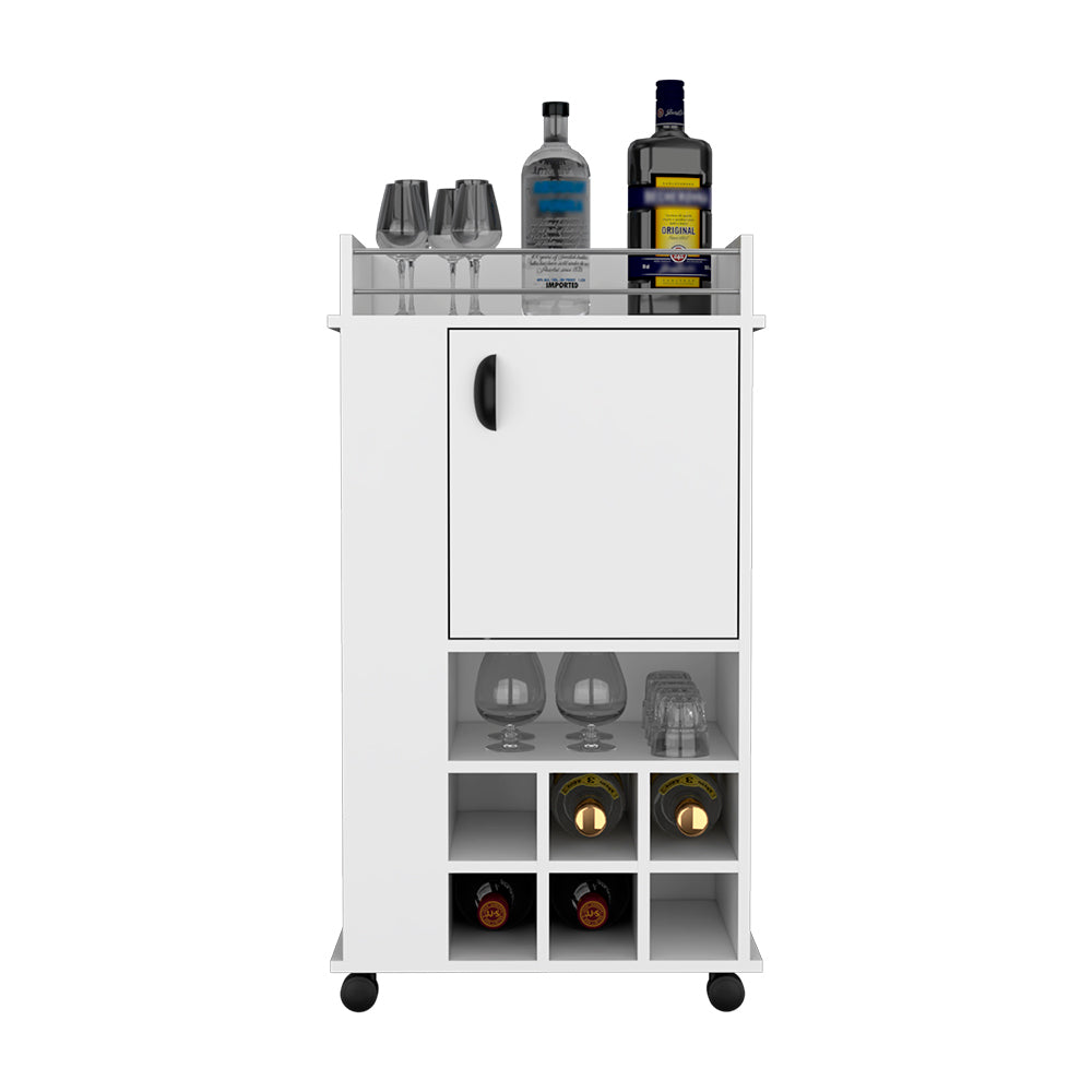 Six Wine Cubbies Bar Cart - White