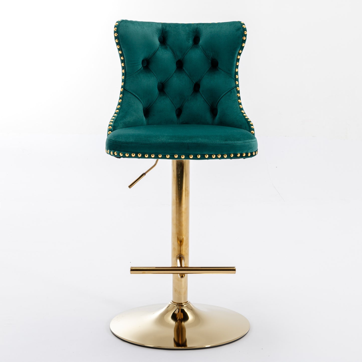 Stellar Golden Swivel Velvet Barstools Adjusatble Height - Green  Set of 2