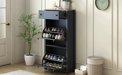 Summit Slim Shoe Cabinet With 4 Flip Drawers - Black