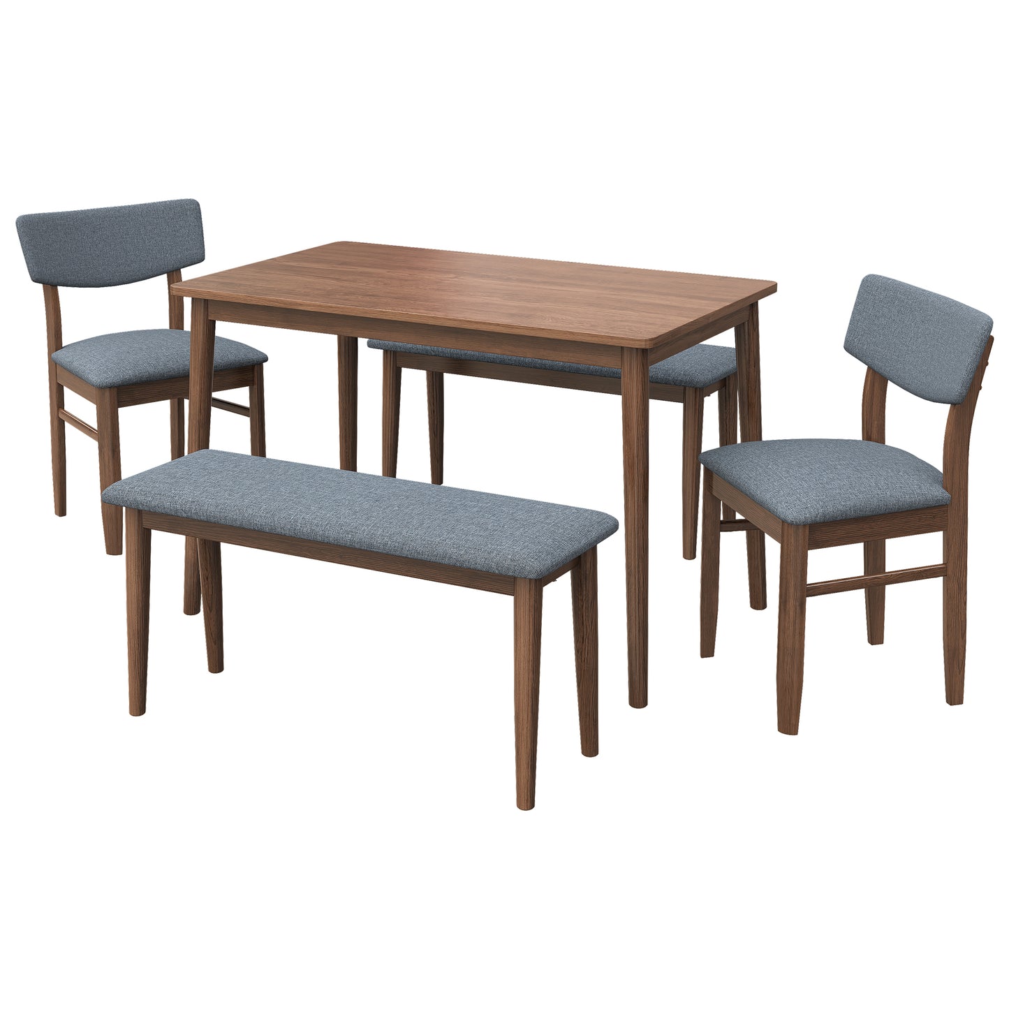 Burchard 5pc Dining Set Table with 2 Benches 2x Side Chairs - Walnut