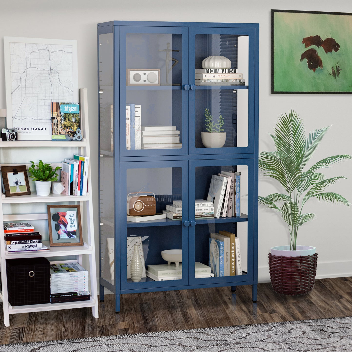 Hart Four Glass Door Storage Cabinet - Blue