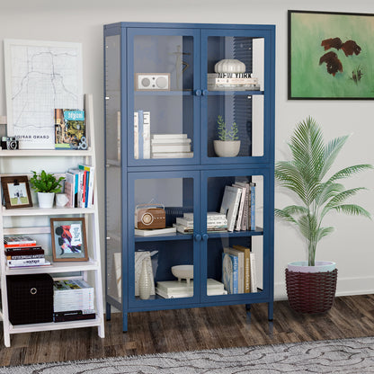 Hart Four Glass Door Storage Cabinet - Blue