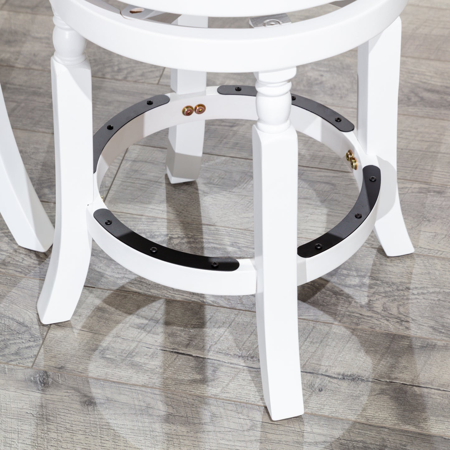 30" Bar Stool, White Finish, Beige Fabric Seat