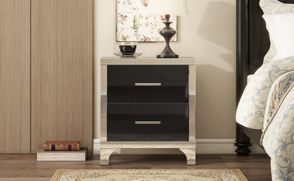 Astral High Gloss Nightstand with Metal Handle - Black