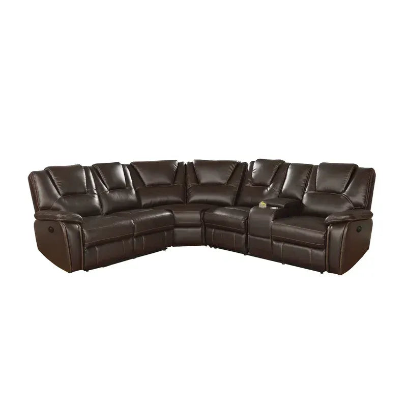 Hiroshi Power Reclining Sectional Faux Leather Sofa - Brown