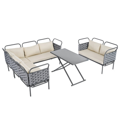 Rocio 5 Pc Patio Woven Rope Sectional Sofa Set - Gray+Beige