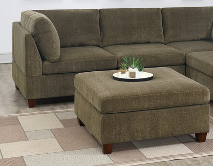 Verma Tan Chenille Modular Sectional 6pc Set 2x Corner Wedge 2x Armless Chairs and 2x Ottomans