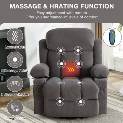 Vanbow Recliner Chair Massage Heating with USB - Gray