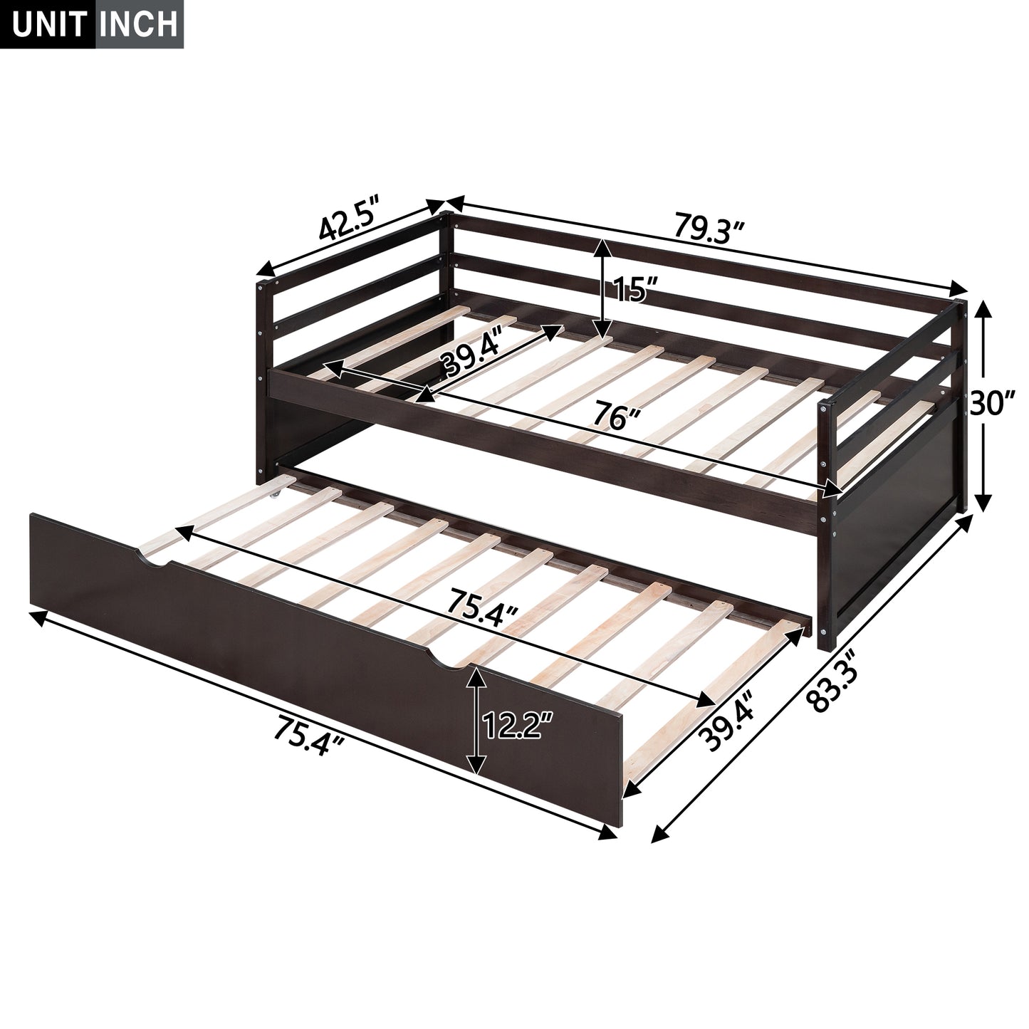 Zim Twin Size Daybed with Twin Size Trundle - Espresso