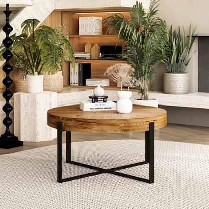 Fir Wood Table Top 33.86" Coffee Table - Black