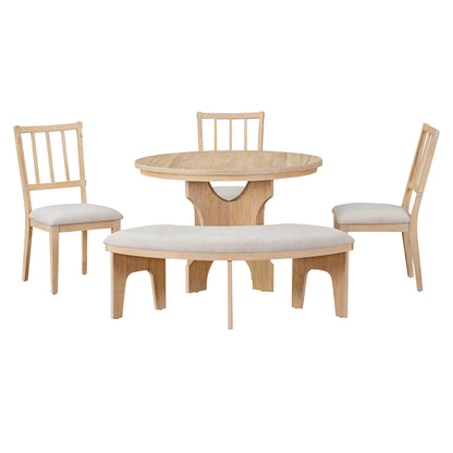 Todd 5pc Dining Set Round Table 4x Side Chairs - Natural