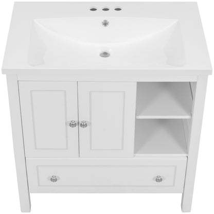 Wooden Bathroom Vanity with Ceramic Sink - White