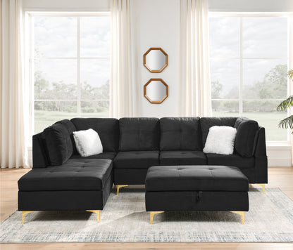 Lenavo Velvet Sectional Sofa - Black