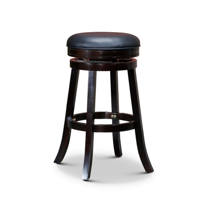 30" Bar Stool, Espresso Finish, Black Leather Seat